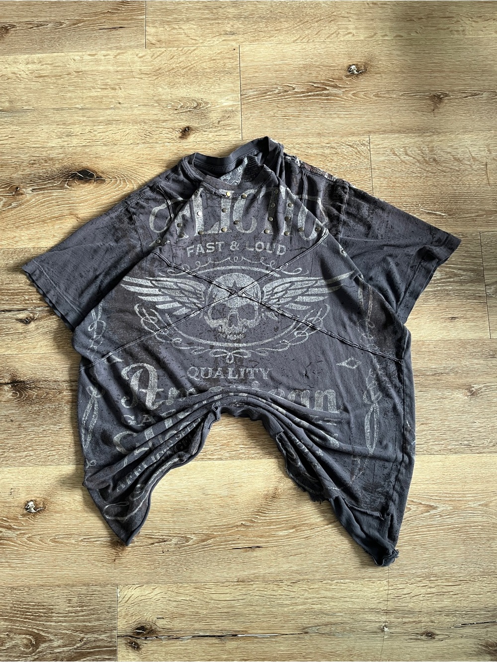 Affliction Black Graphic Skull & Wings Short Sleeve Tee